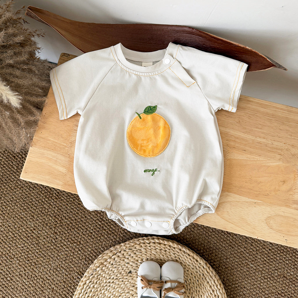 Summer Fruit Applique Embroidery Short Sleeve Romper