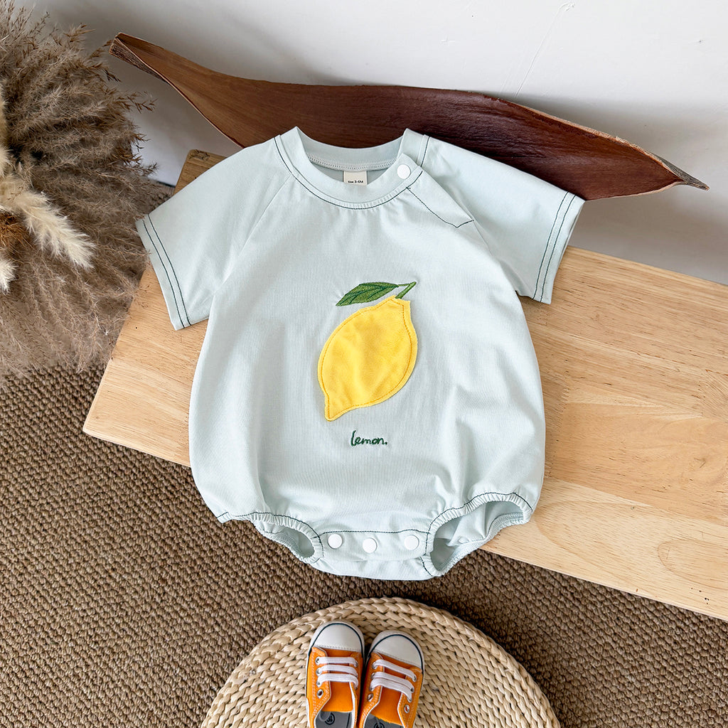 Summer Fruit Applique Embroidery Short Sleeve Romper