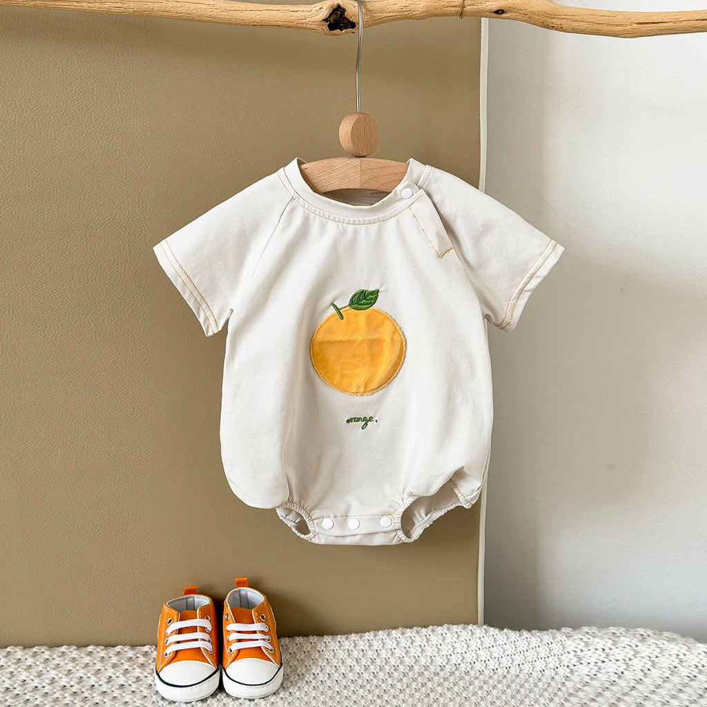 Summer Fruit Applique Embroidery Short Sleeve Romper