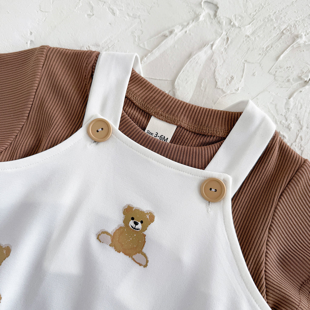 Summer Bear Print Overalls Set for Baby Boys & Girls