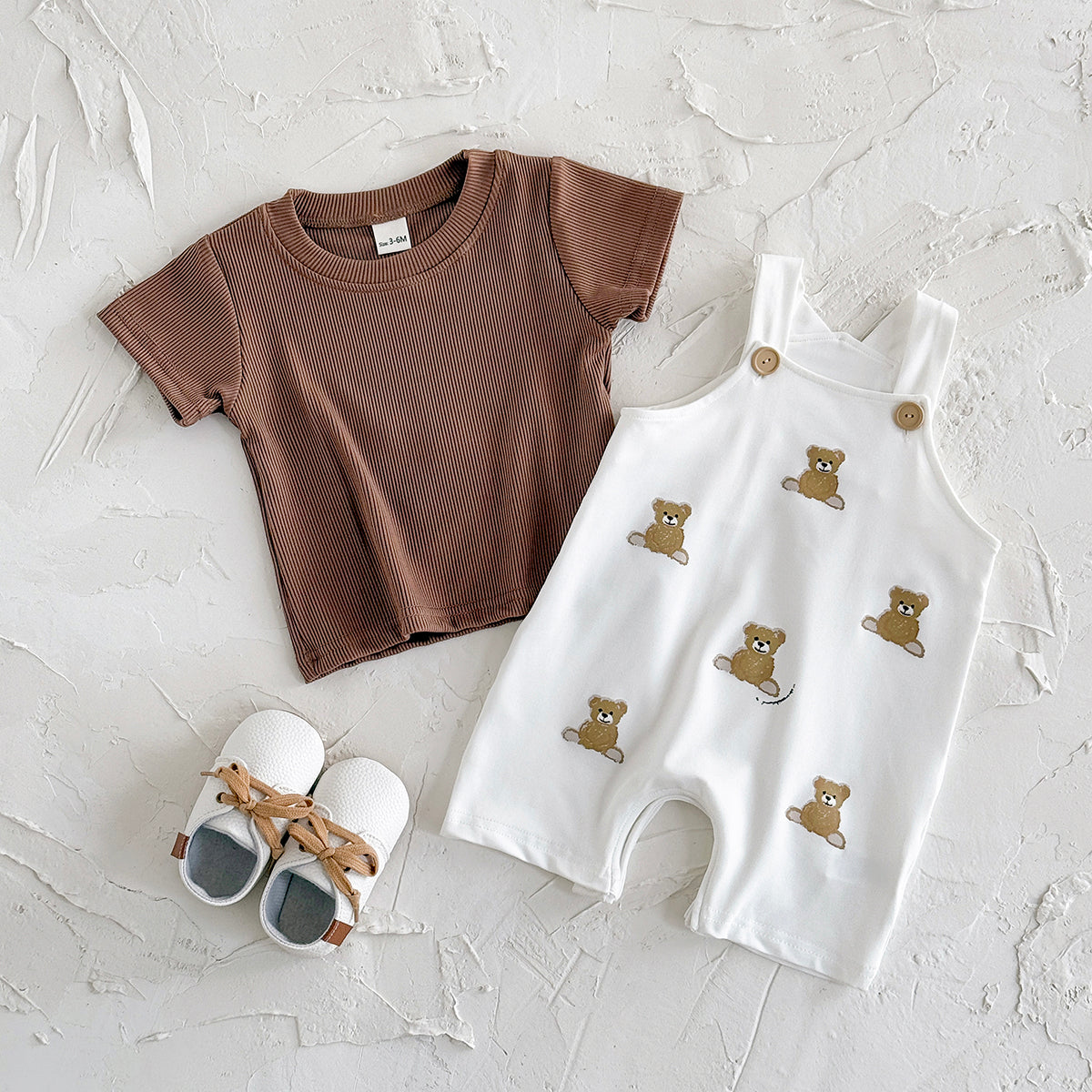 Summer Bear Print Overalls Set for Baby Boys & Girls
