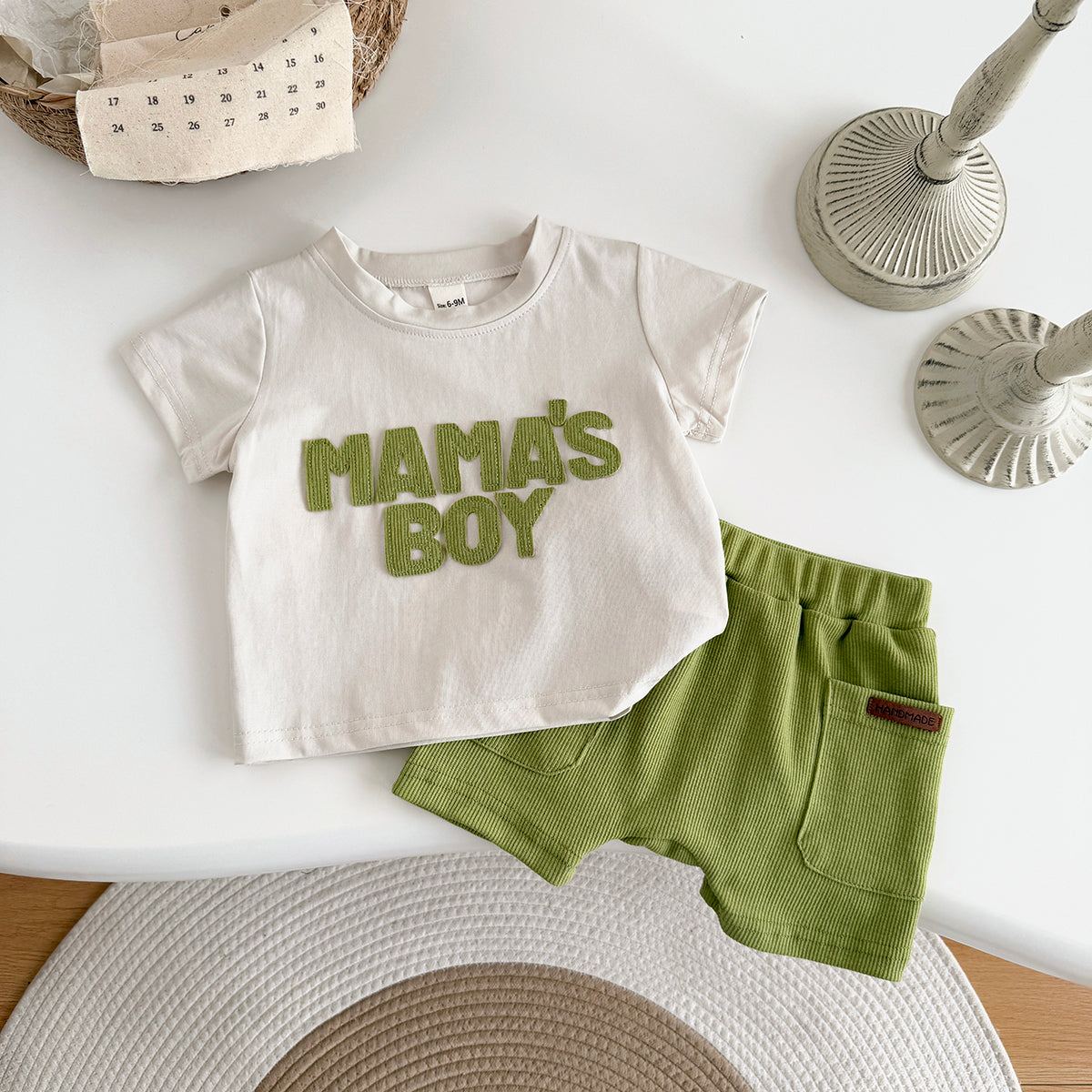 Summer Casual Green Applique Set for Baby Boys