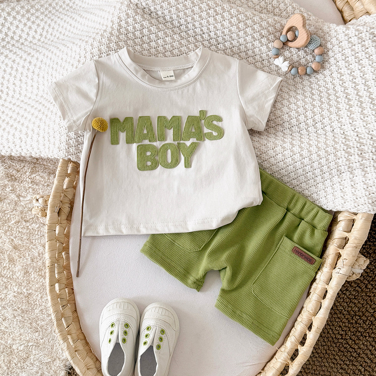 Summer Casual Green Applique Set for Baby Boys