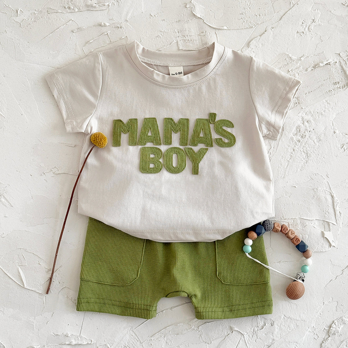 Summer Casual Green Applique Set for Baby Boys