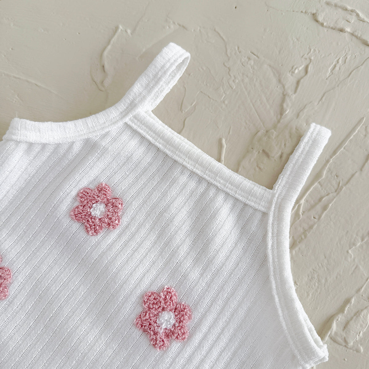 Summer Pink Floral Towel Embroidery Cami Set for Baby Girls