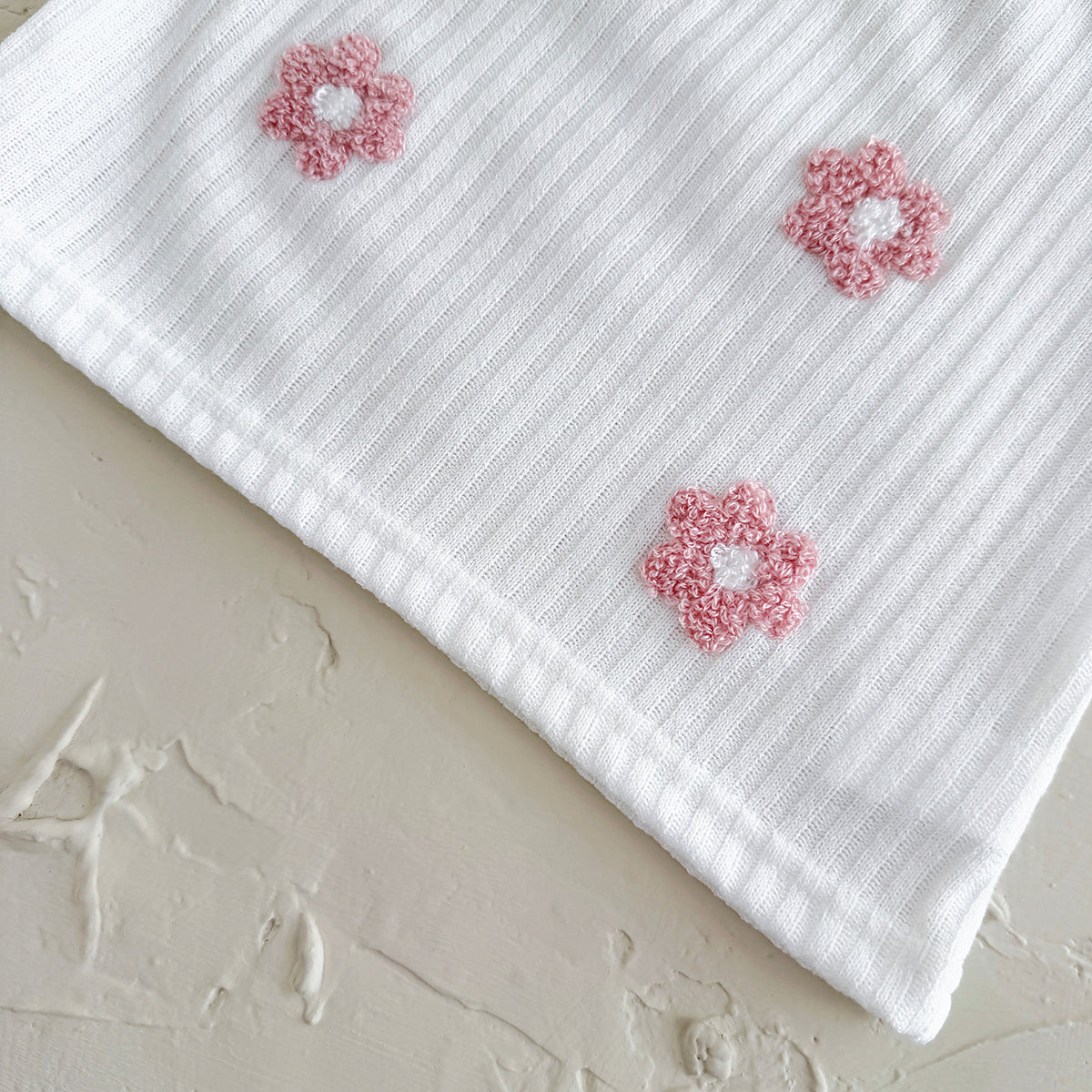 Summer Pink Floral Towel Embroidery Cami Set for Baby Girls
