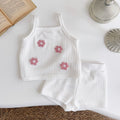 Summer Pink Floral Towel Embroidery Cami Set for Baby Girls