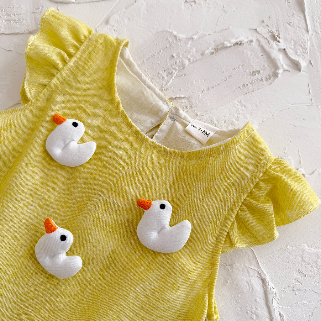 Summer Candy Color Romper with Heart & Duck Print for Baby Girls