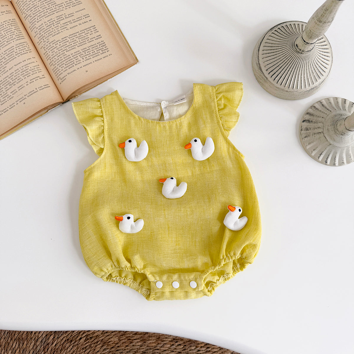 Summer Candy Color Romper with Heart & Duck Print for Baby Girls
