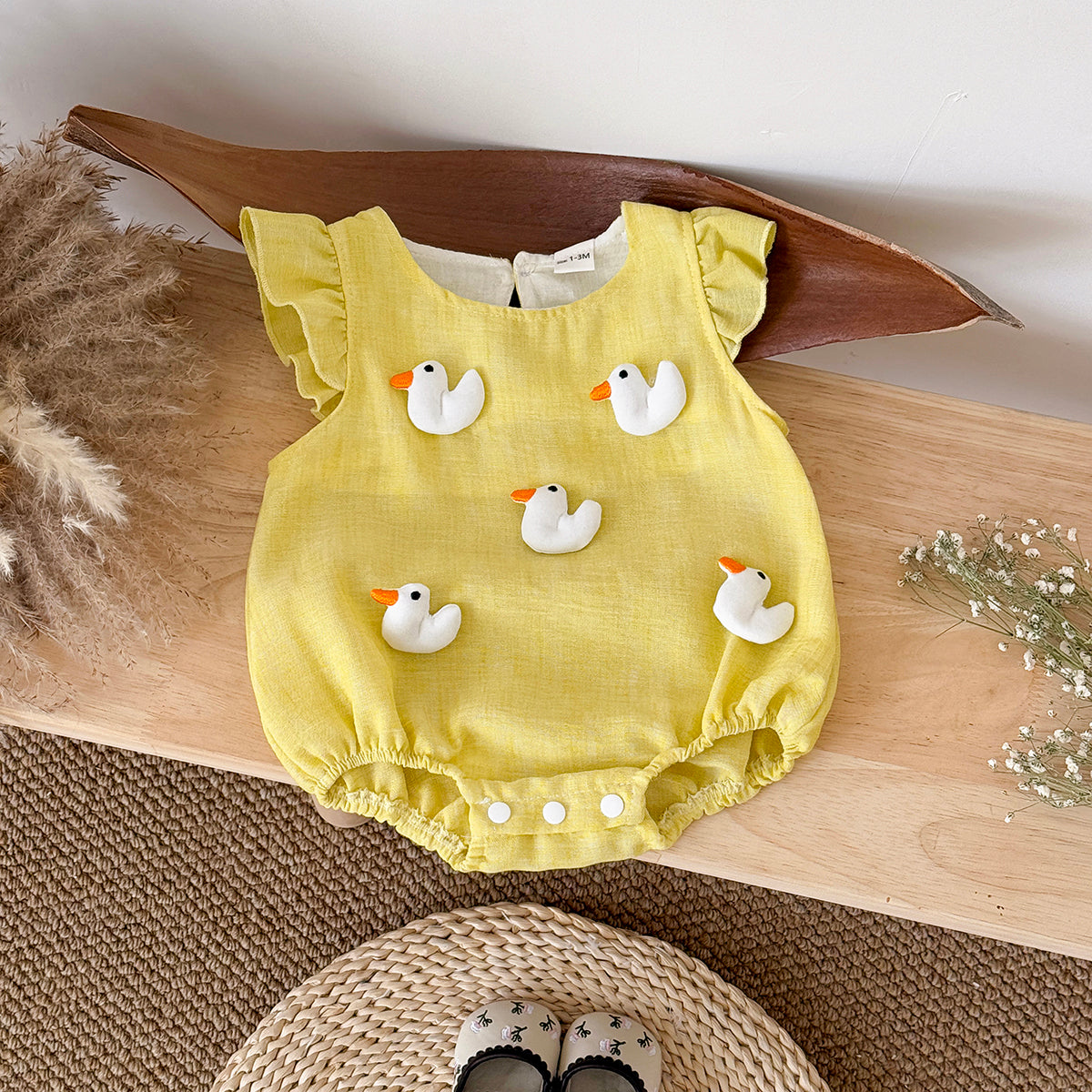 Summer Candy Color Romper with Heart & Duck Print for Baby Girls