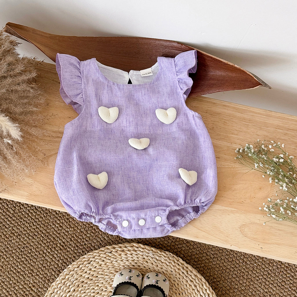 Summer Candy Color Romper with Heart & Duck Print for Baby Girls