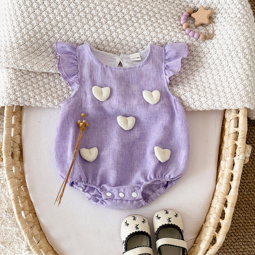 Summer Candy Color Romper with Heart & Duck Print for Baby Girls