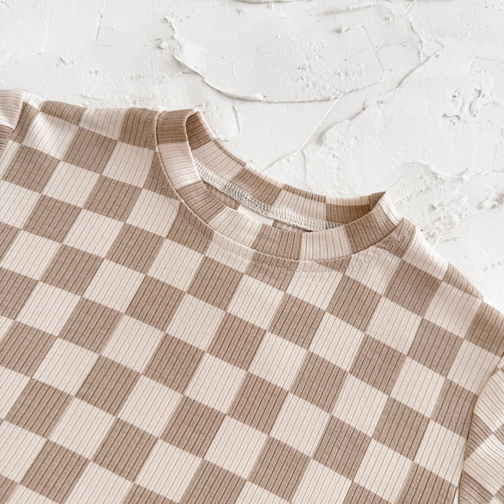Baby Checkerboard Ribbed Short Sleeve Shorts Outfit
