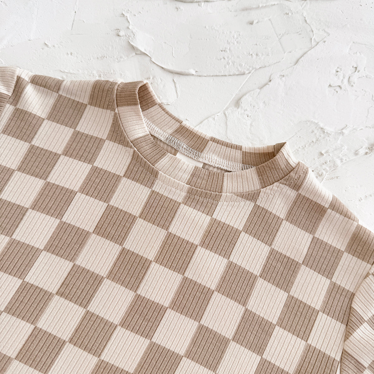 Baby Checkerboard Ribbed Short Sleeve Shorts Outfit