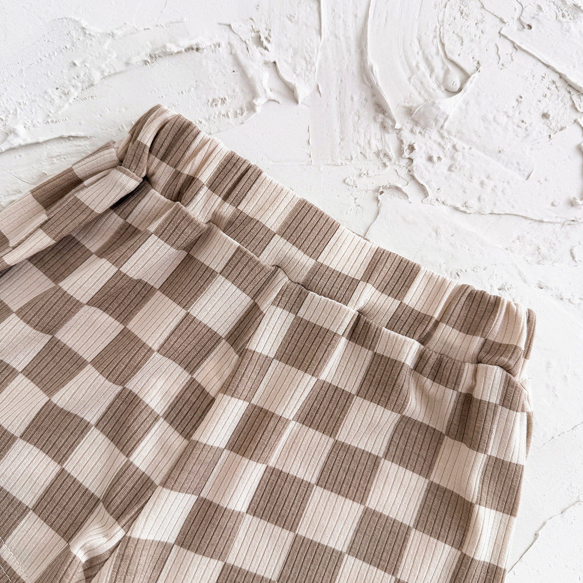 Baby Checkerboard Ribbed Short Sleeve Shorts Outfit