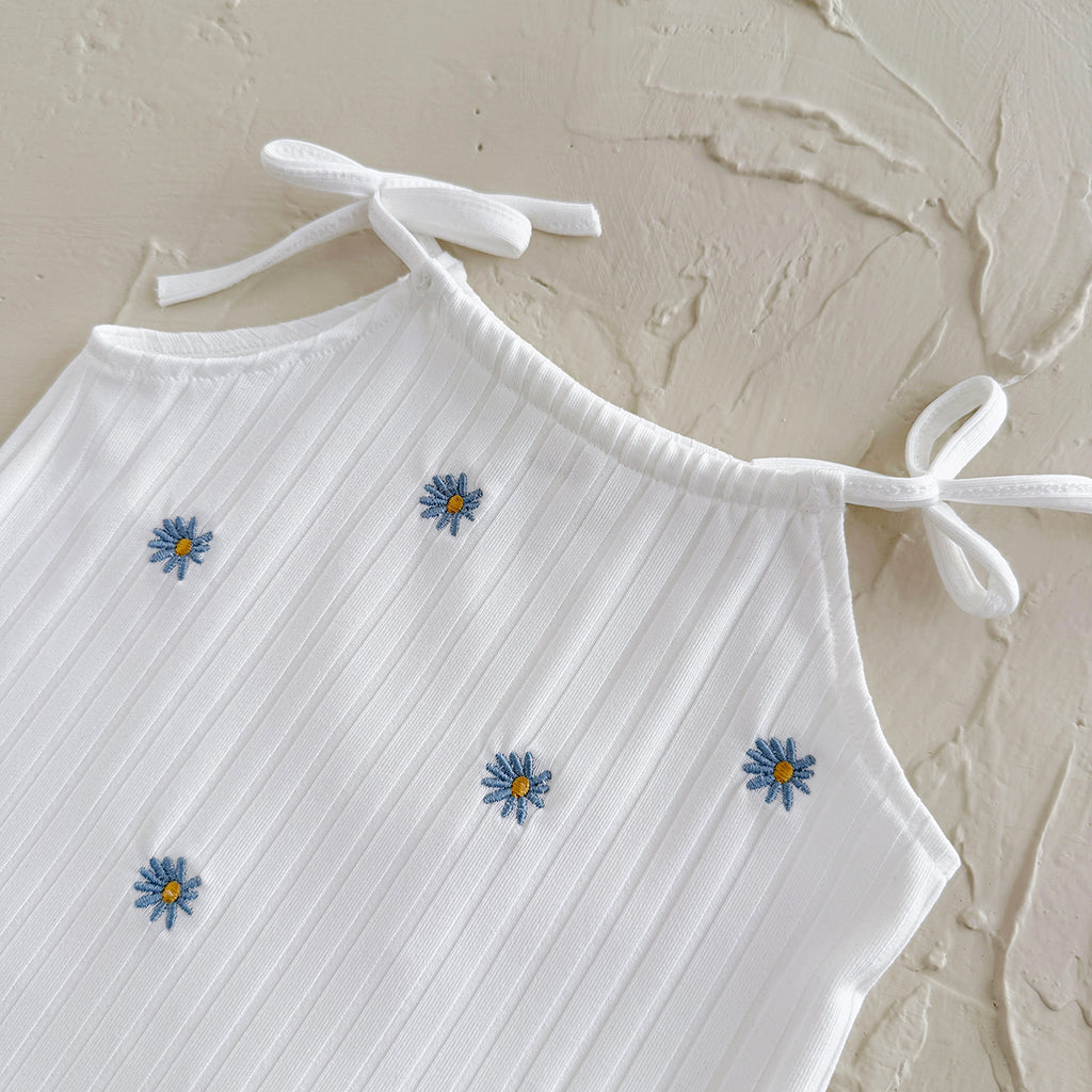 Summer White Cami Set with Blue Floral Print