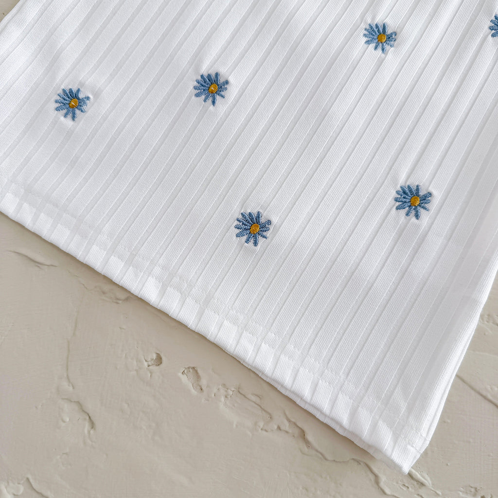 Summer White Cami Set with Blue Floral Print