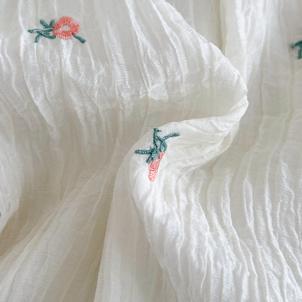 Summer White Romper with Pink Floral Embroidery for Baby Girls