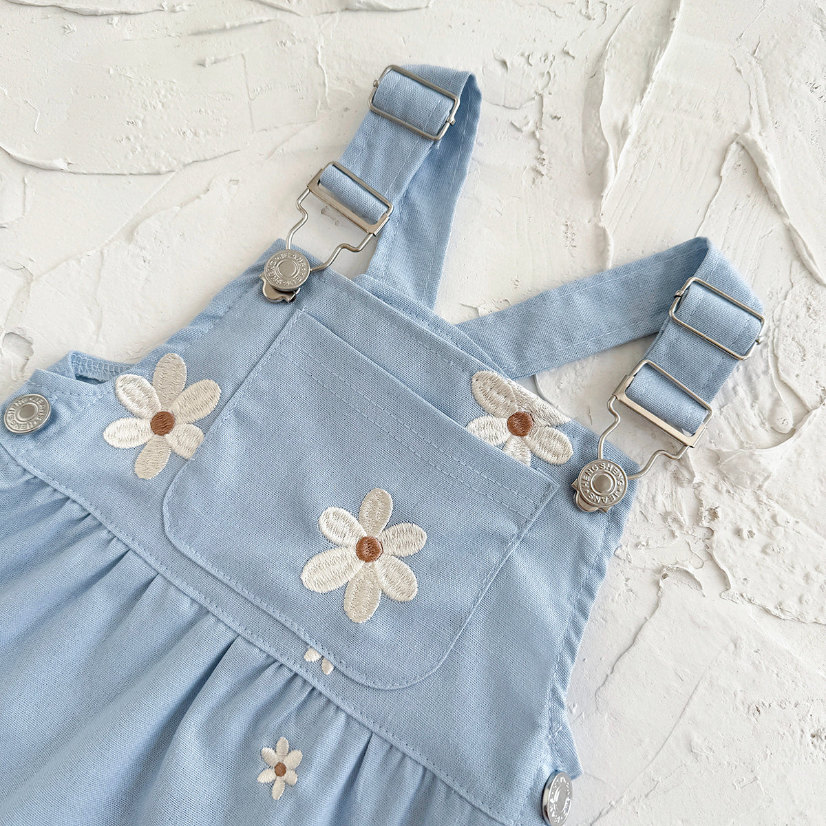 Summer Blue Floral Embroidery Dress for Baby Girls