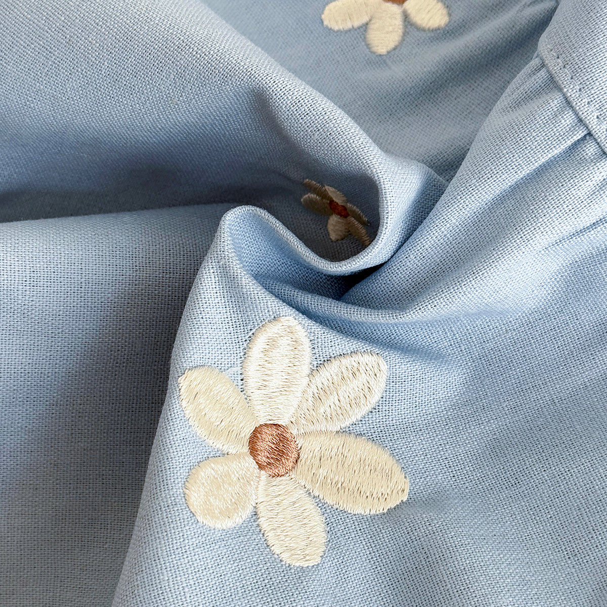 Summer Blue Floral Embroidery Dress for Baby Girls
