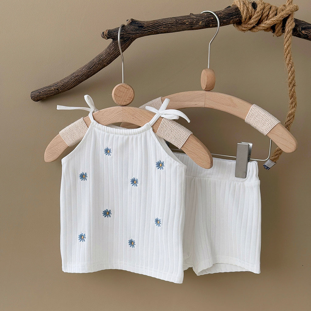 Summer White Cami Set with Blue Floral Print