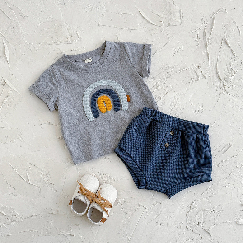 Baby Rainbow Applique Tee & Waffle Shorts Set