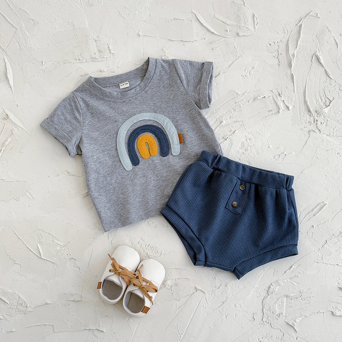 Baby Rainbow Applique Tee & Waffle Shorts Set