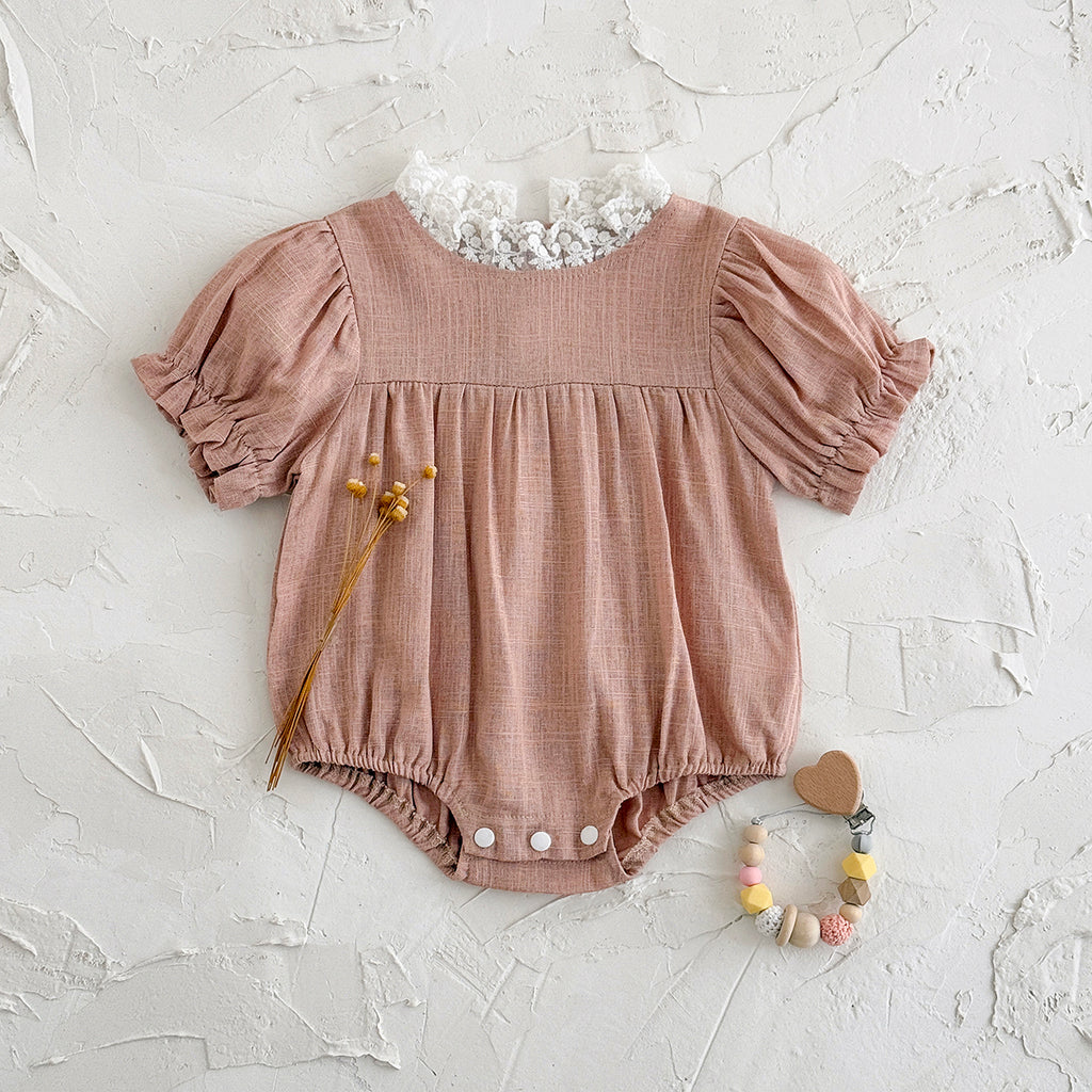 Summer Pink Lace Collar Romper for Baby Girls