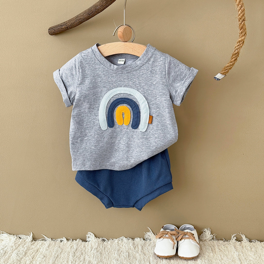 Baby Rainbow Applique Tee & Waffle Shorts Set