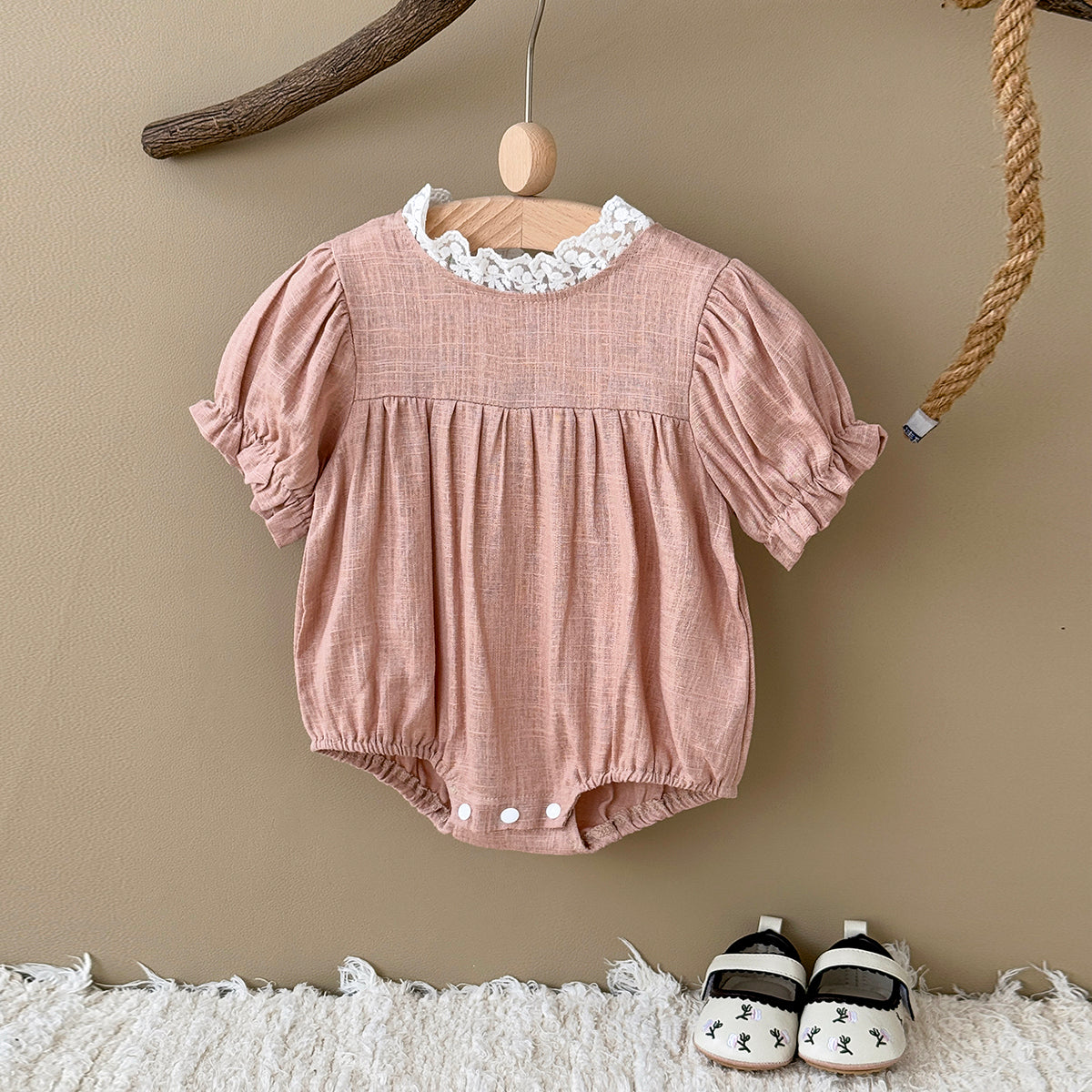 Summer Pink Lace Collar Romper for Baby Girls