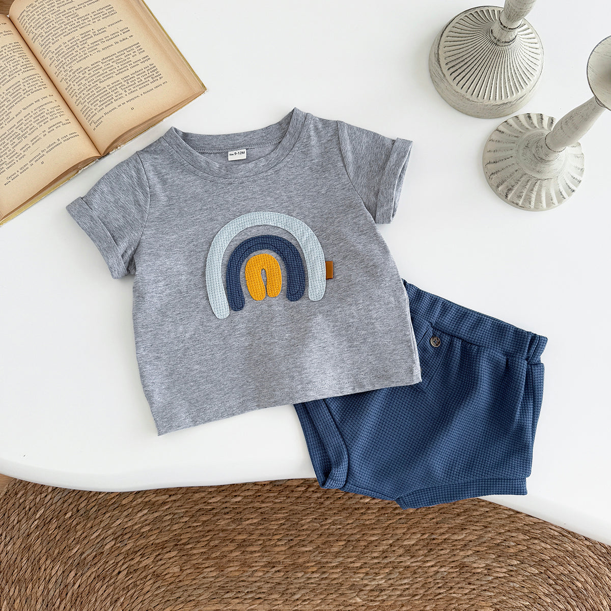 Baby Rainbow Applique Tee & Waffle Shorts Set
