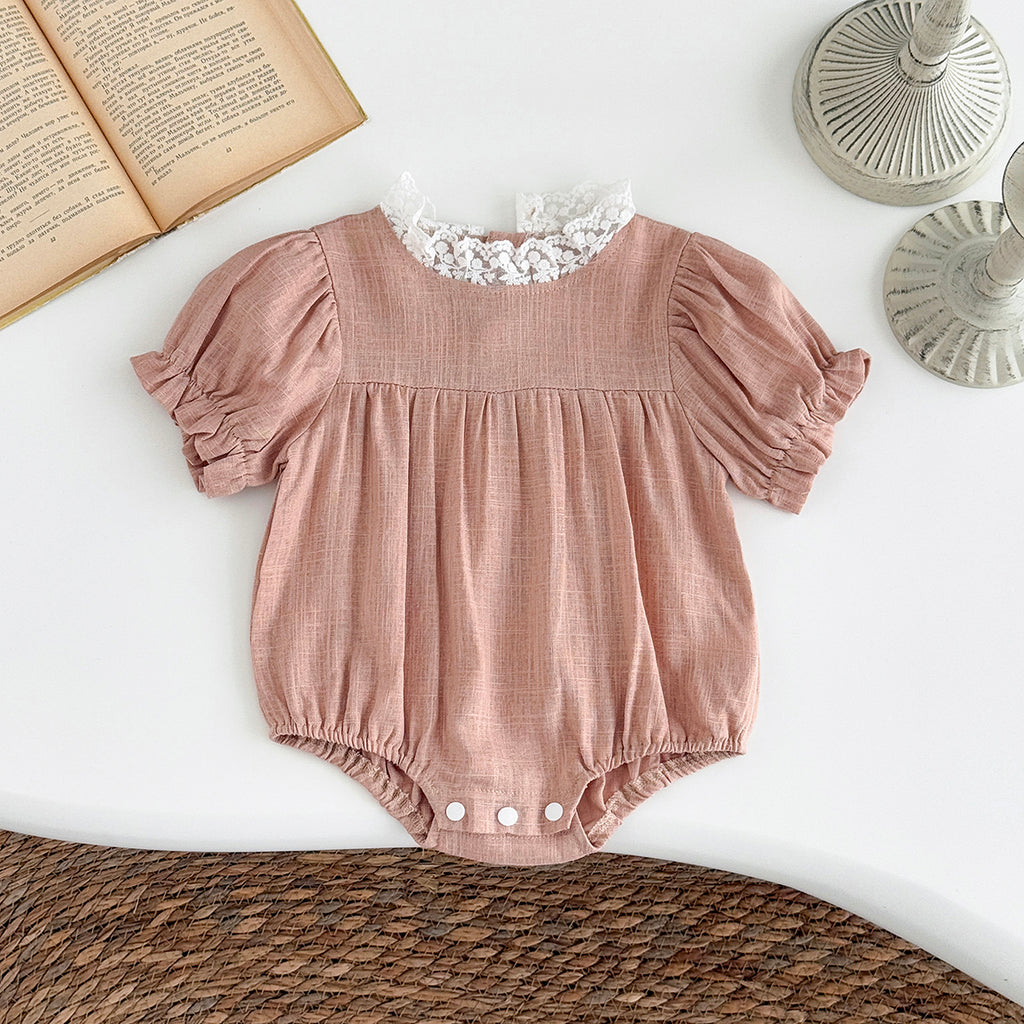 Summer Pink Lace Collar Romper for Baby Girls