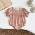 Summer Pink Lace Collar Romper for Baby Girls