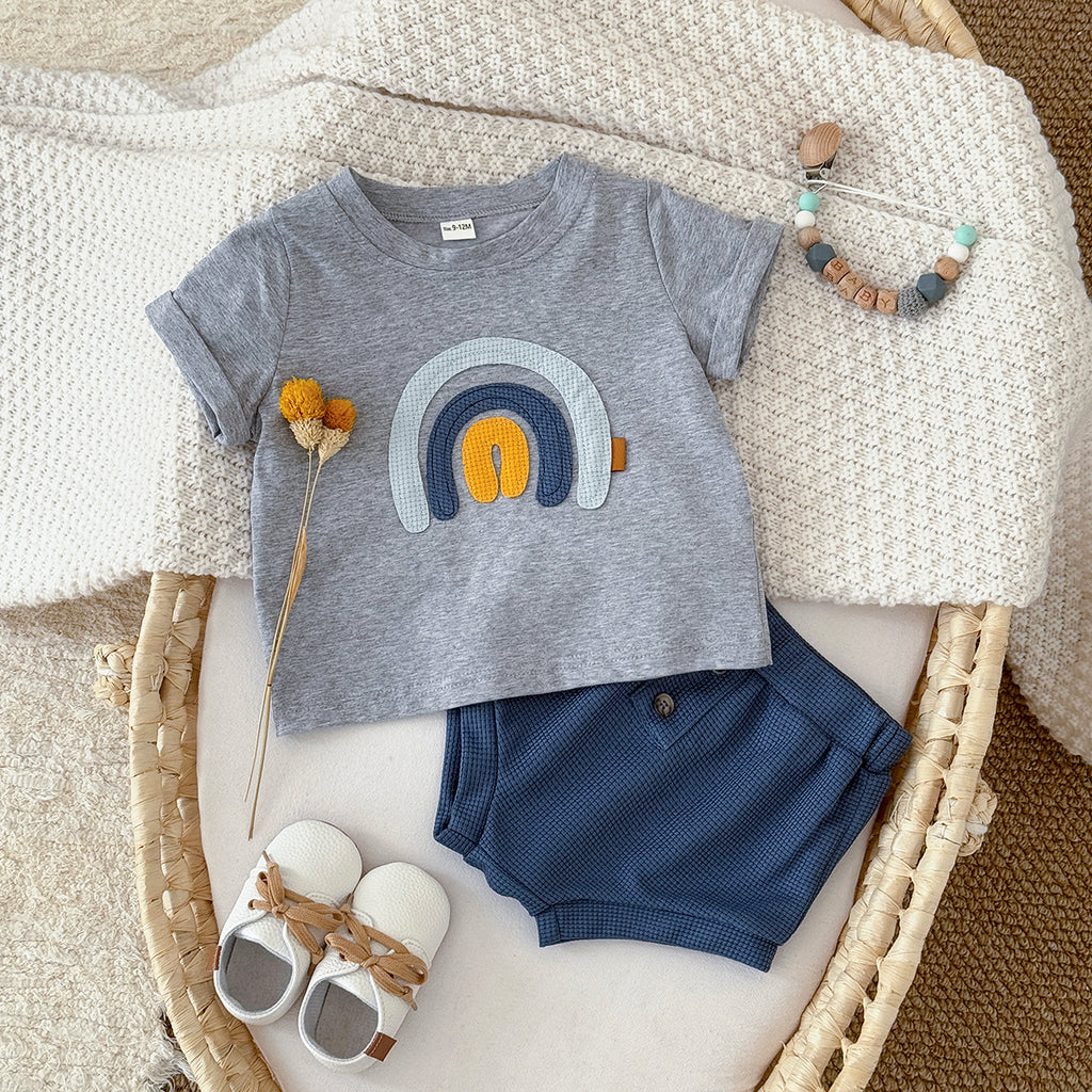 Baby Rainbow Applique Tee & Waffle Shorts Set