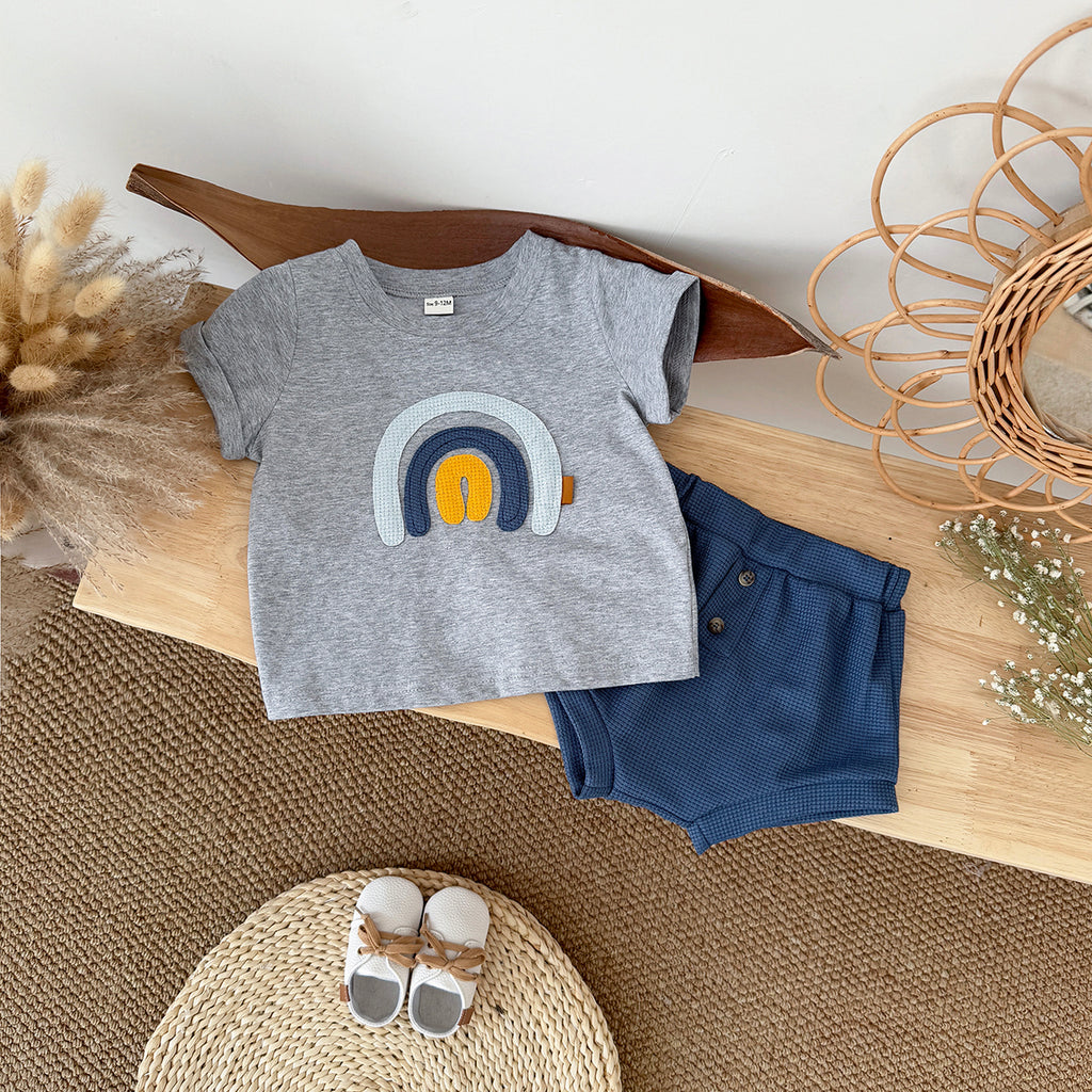 Baby Rainbow Applique Tee & Waffle Shorts Set
