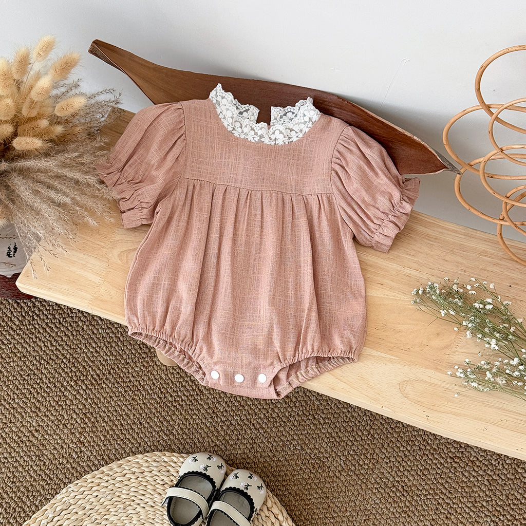Summer Pink Lace Collar Romper for Baby Girls