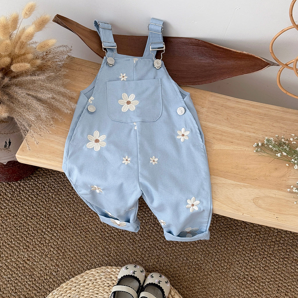 Baby Girl Floral Embroidered Suspender Overalls Spring Autumn Casual Pants 0-3 Years Old