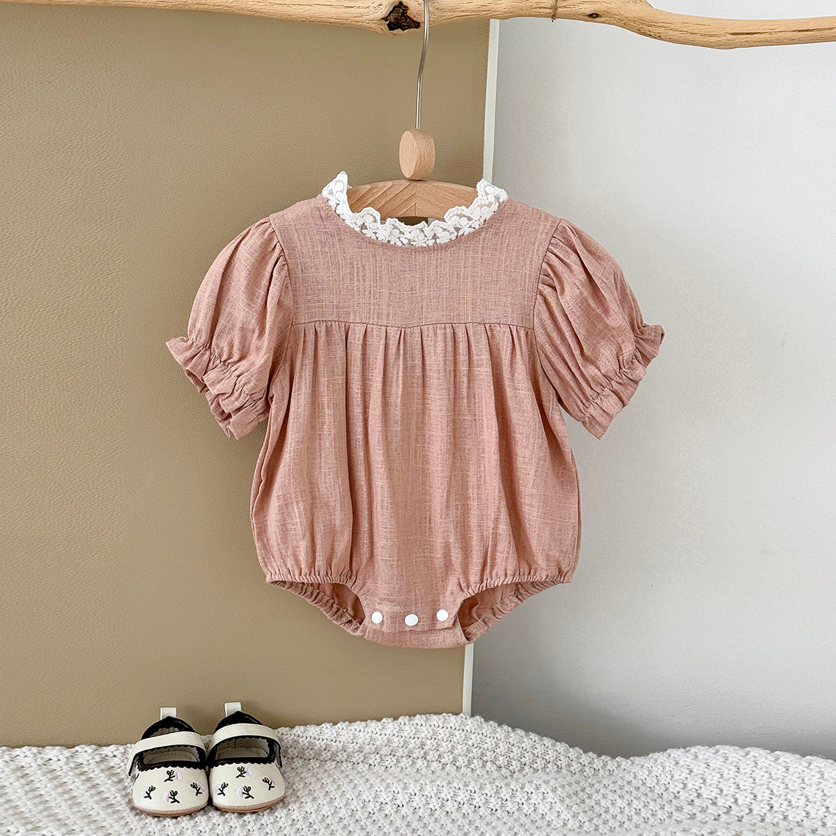 Summer Pink Lace Collar Romper for Baby Girls