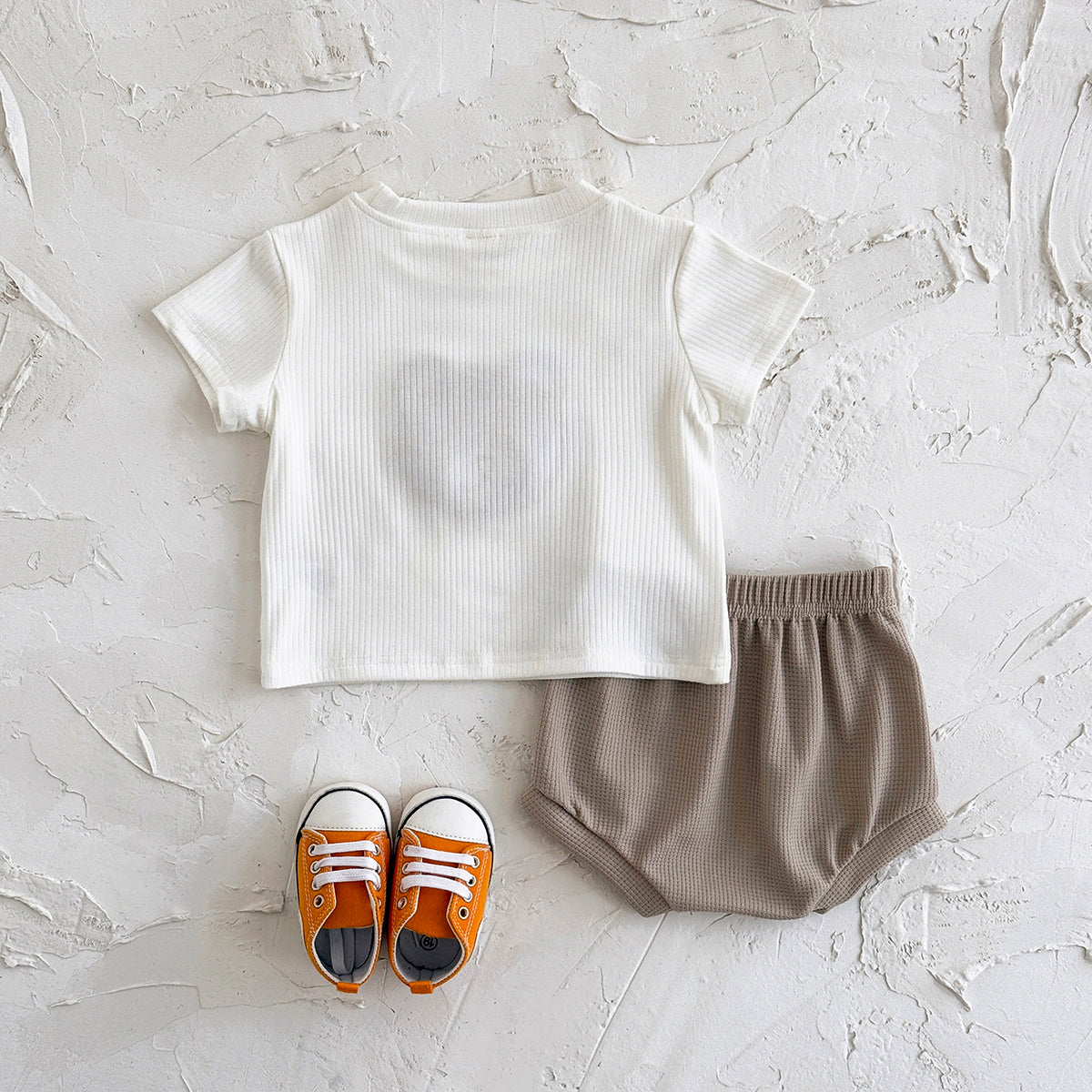 Baby Bear Applique Ribbed Tee & Waffle Shorts Set