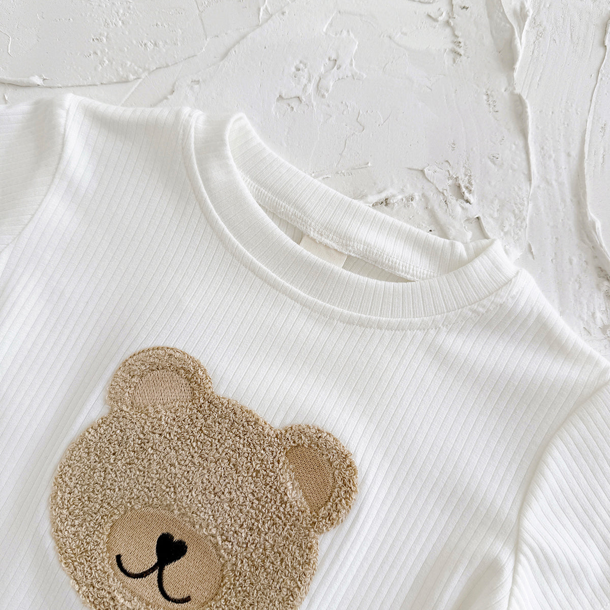 Baby Bear Applique Ribbed Tee & Waffle Shorts Set
