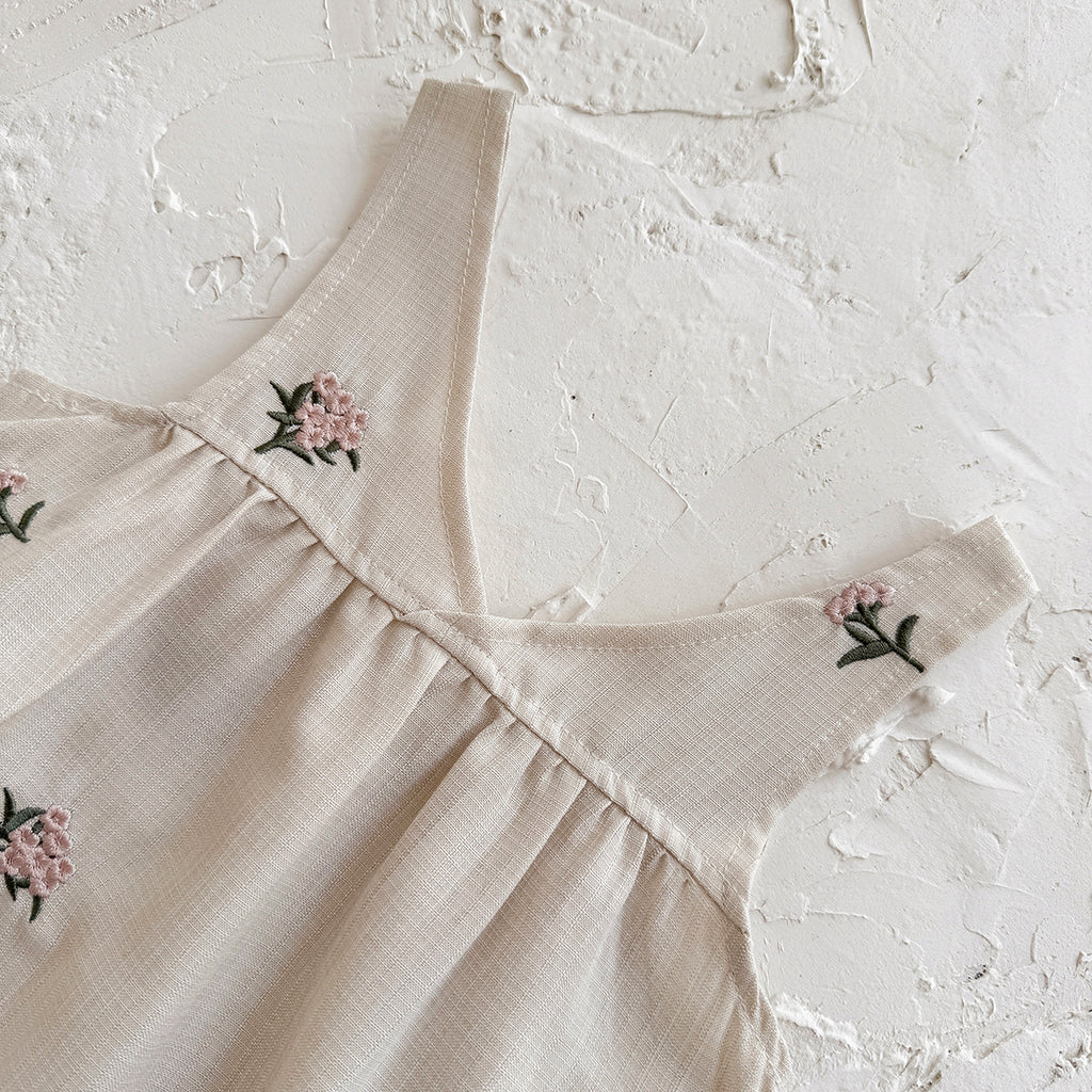 Baby Floral Embroidery Romper & Puff Sleeve Top Set