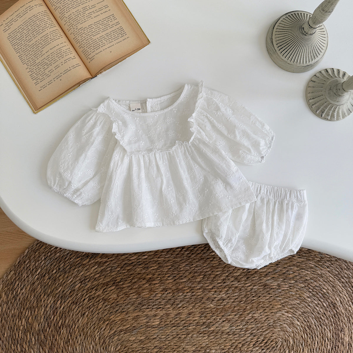 Summer White Lantern Sleeve Set for Baby Girls