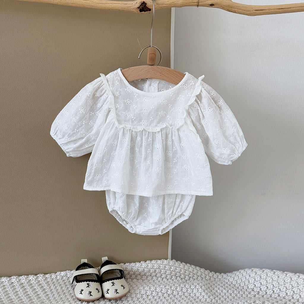 Summer White Lantern Sleeve Set for Baby Girls