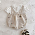 Baby Floral Embroidery Romper & Puff Sleeve Top Set