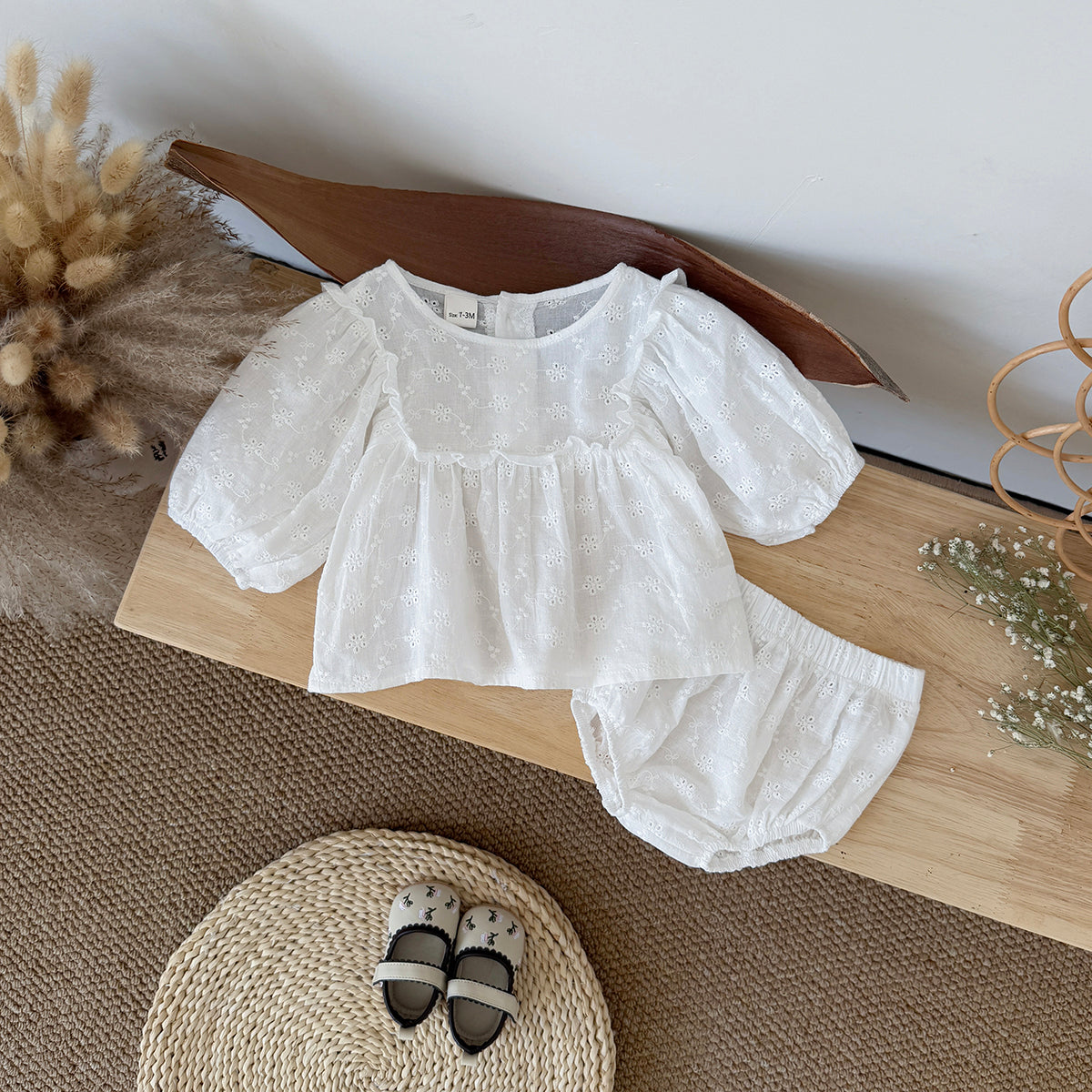 Summer White Lantern Sleeve Set for Baby Girls