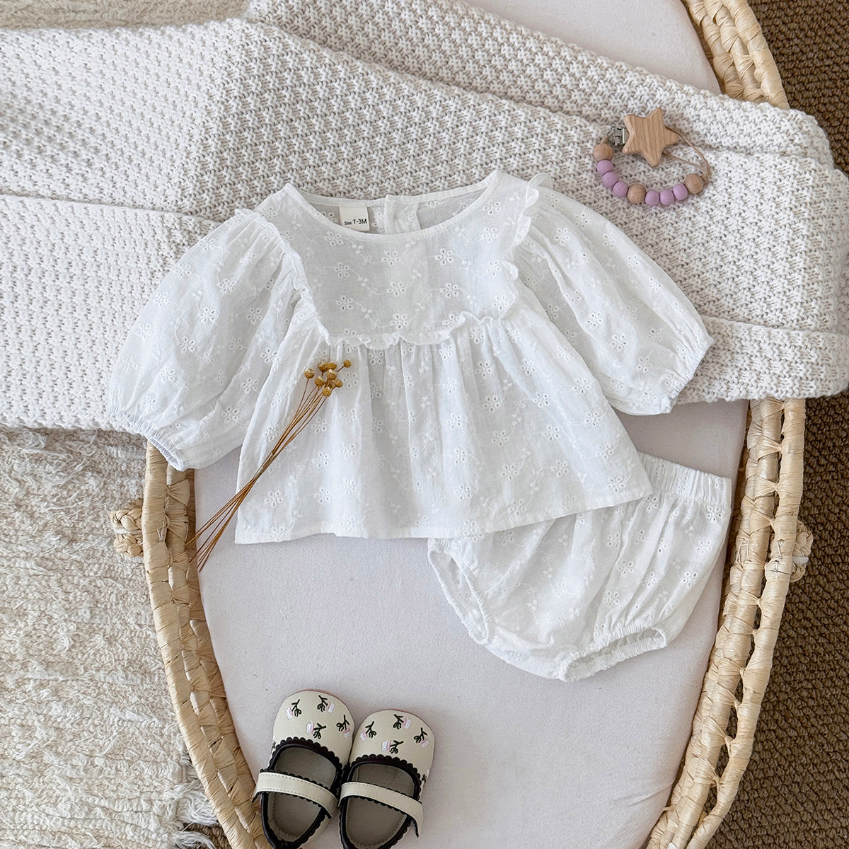 Summer White Lantern Sleeve Set for Baby Girls