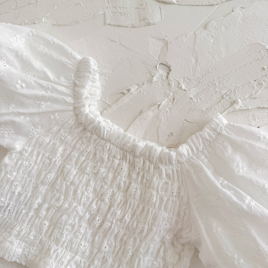 Summer White Embroidery Top & Blue Embroidered Pants