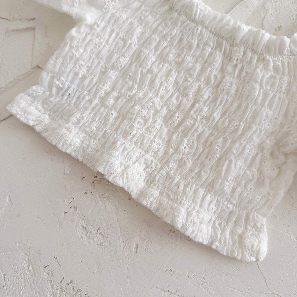 Summer White Embroidery Top & Blue Embroidered Pants