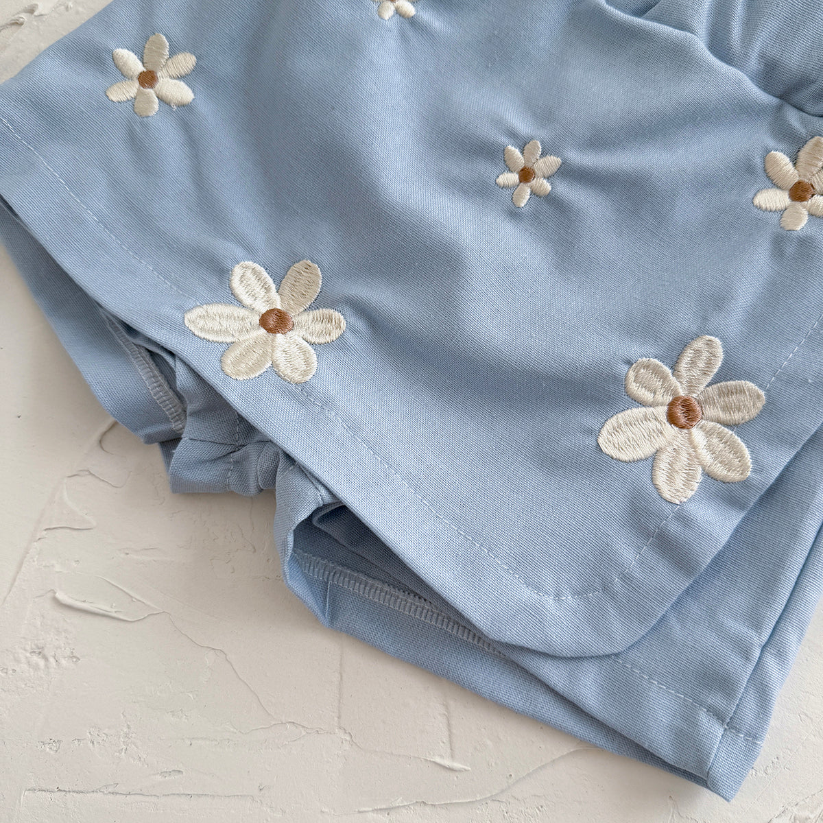Summer White Embroidery Top & Blue Embroidered Pants
