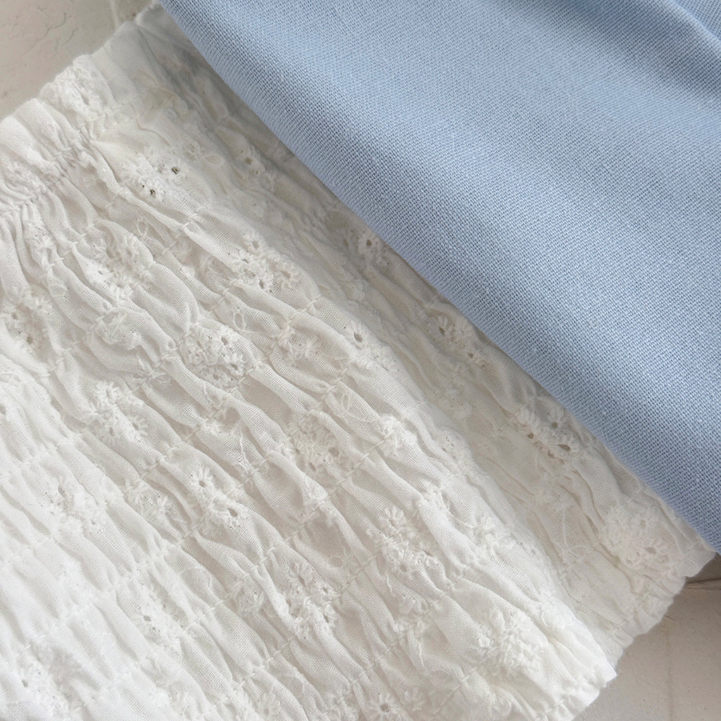 Summer White Embroidery Top & Blue Embroidered Pants